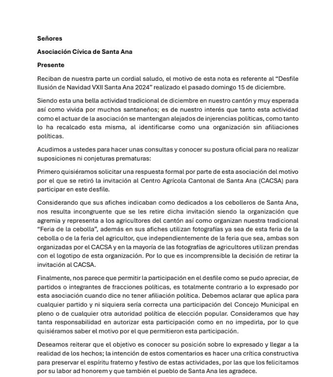 Regidores consultan por la no participación del Centro Agrícola en el pasado Desfile Navideño
