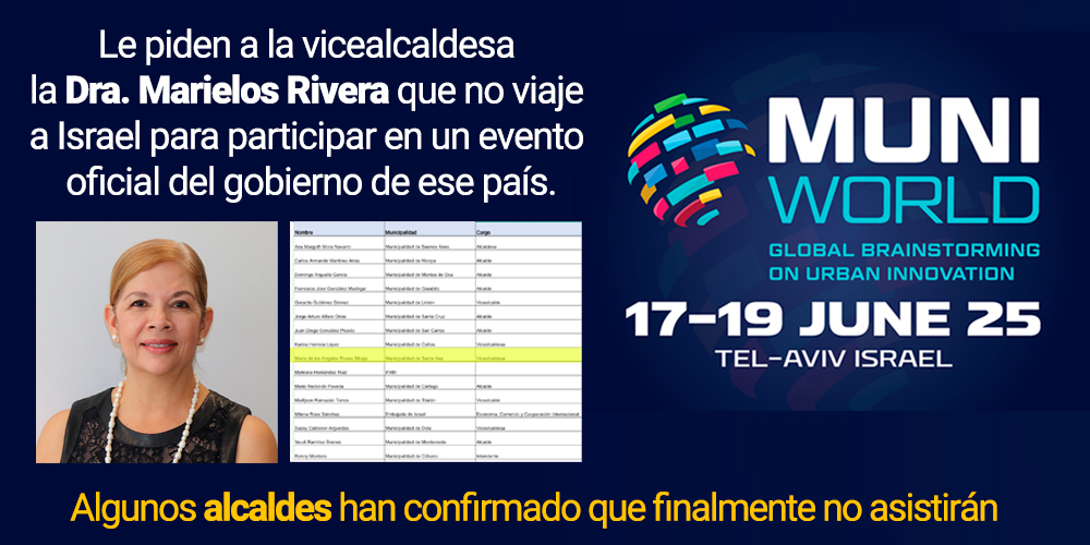Piden a vicealcaldesa Marielos Rivera que no viaje a Israel para participar en un evento oficial de ese país