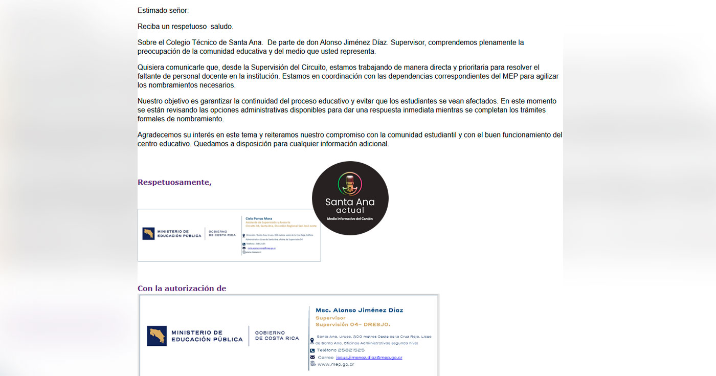 “Estamos coordinando con el MEP”: supervisor aborda faltante de docente en Colegio Técnico