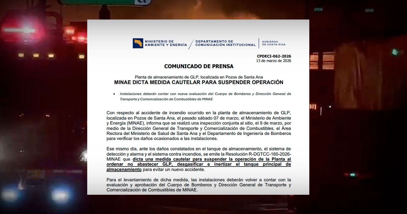 MINAE ordena suspender temporalmente operación de planta Blue Flame en Pozos