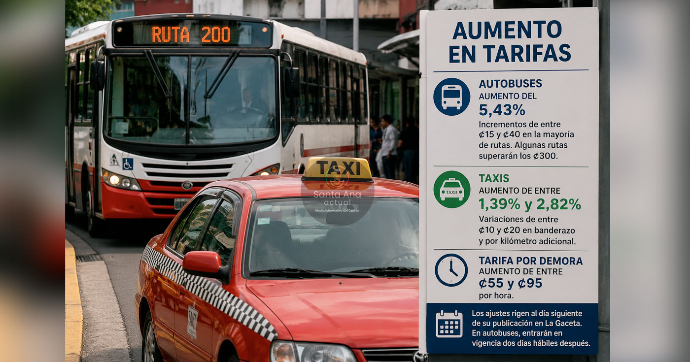 Aumentarán tarifas de buses y taxis tras ajuste aprobado por ARESEP