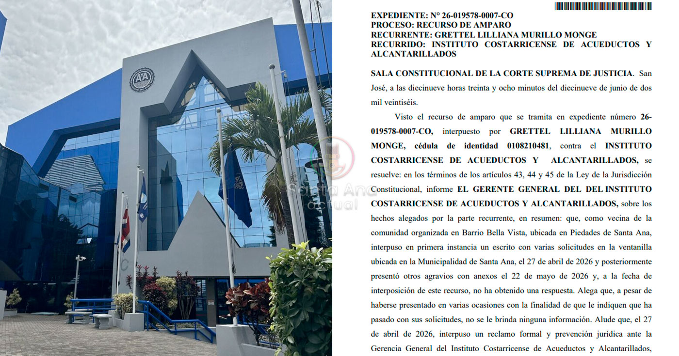 Sala IV acoge recurso contra AyA por faltante de agua en sector de Bella Vista en el distrito de Piedades